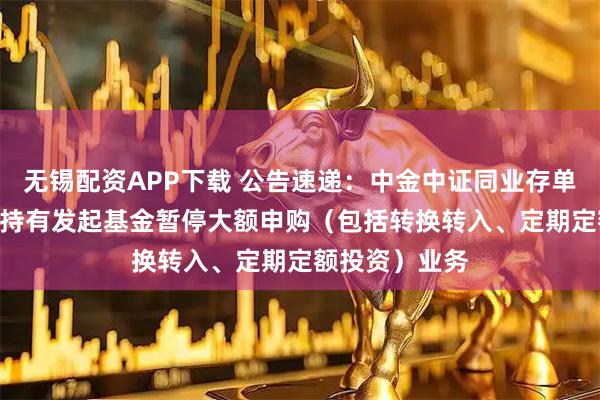 无锡配资APP下载 公告速递：中金中证同业存单AAA指数7天持有发起基金暂停大额申购（包括转换转入、定期定额投资）业务